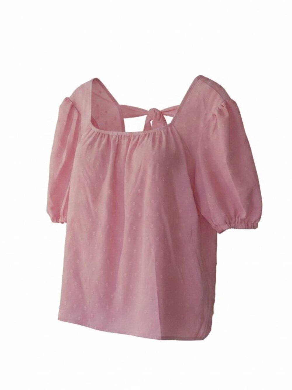 NWT Pink Puff Sleeve Blouse XL Sheer Tie Back Top